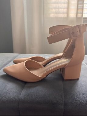 Dream Pairs Nude Ankle-Strap Pointed-Toe Block Heels